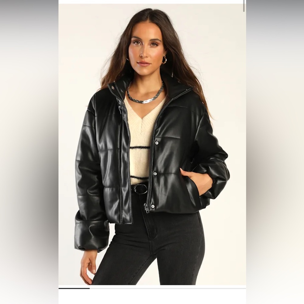 Lulus Cool Disposition Black Vegan Leather Puffer Jacket